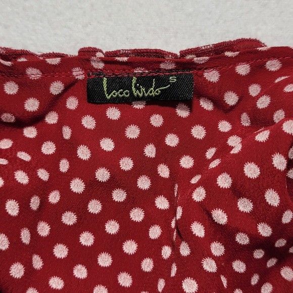 Vintage Loco Lindo Wrap Dress Size Small Swing Polka dot Ruffle Rayon Sleeveless - Picture 10 of 14